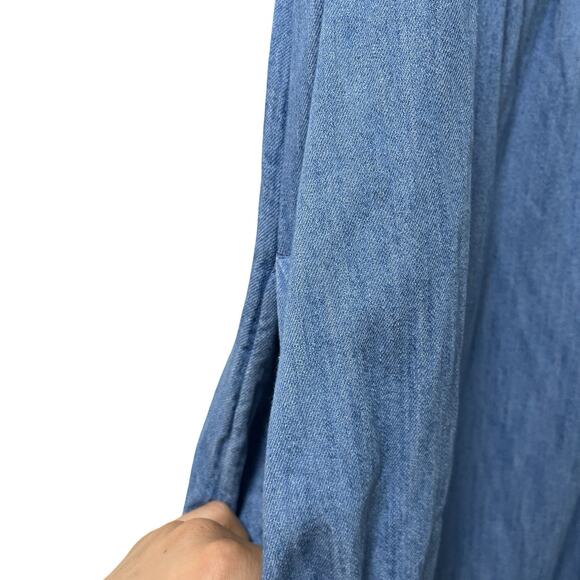 Old Navy Floral Embroidered Denim Square Neck Midi Dress Size 2X Blue Boho - Picture 6 of 8